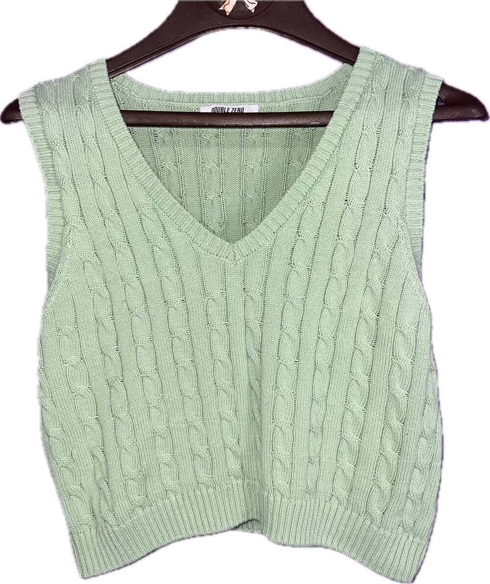 Green Cable Knit Sweater Vest Double Zero Lovely Large